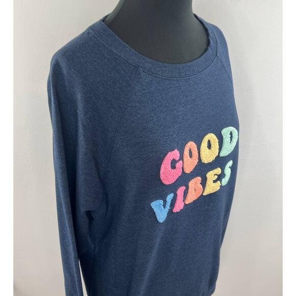 WILDFOX Navy Blue Good Vibes Embroidered Oversized Crew Sweatshirt Pullover S - Picture 4 of 8